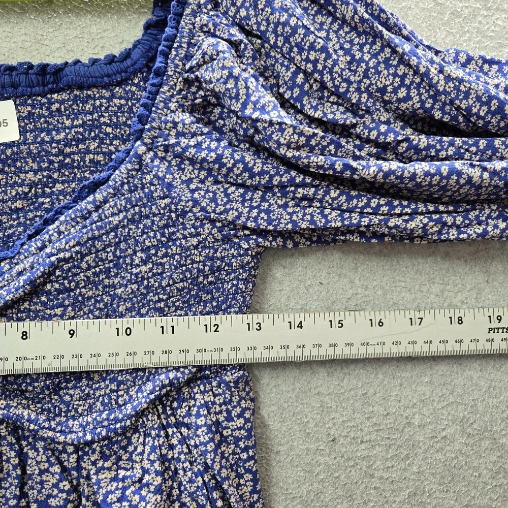 Free People Women Blouse S Blue Floral Brittnee Printed Peplum Ruffle Crop  Boho